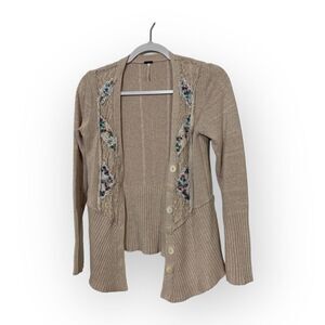 Free People boho cardigan sweater oatmeal color lace beads